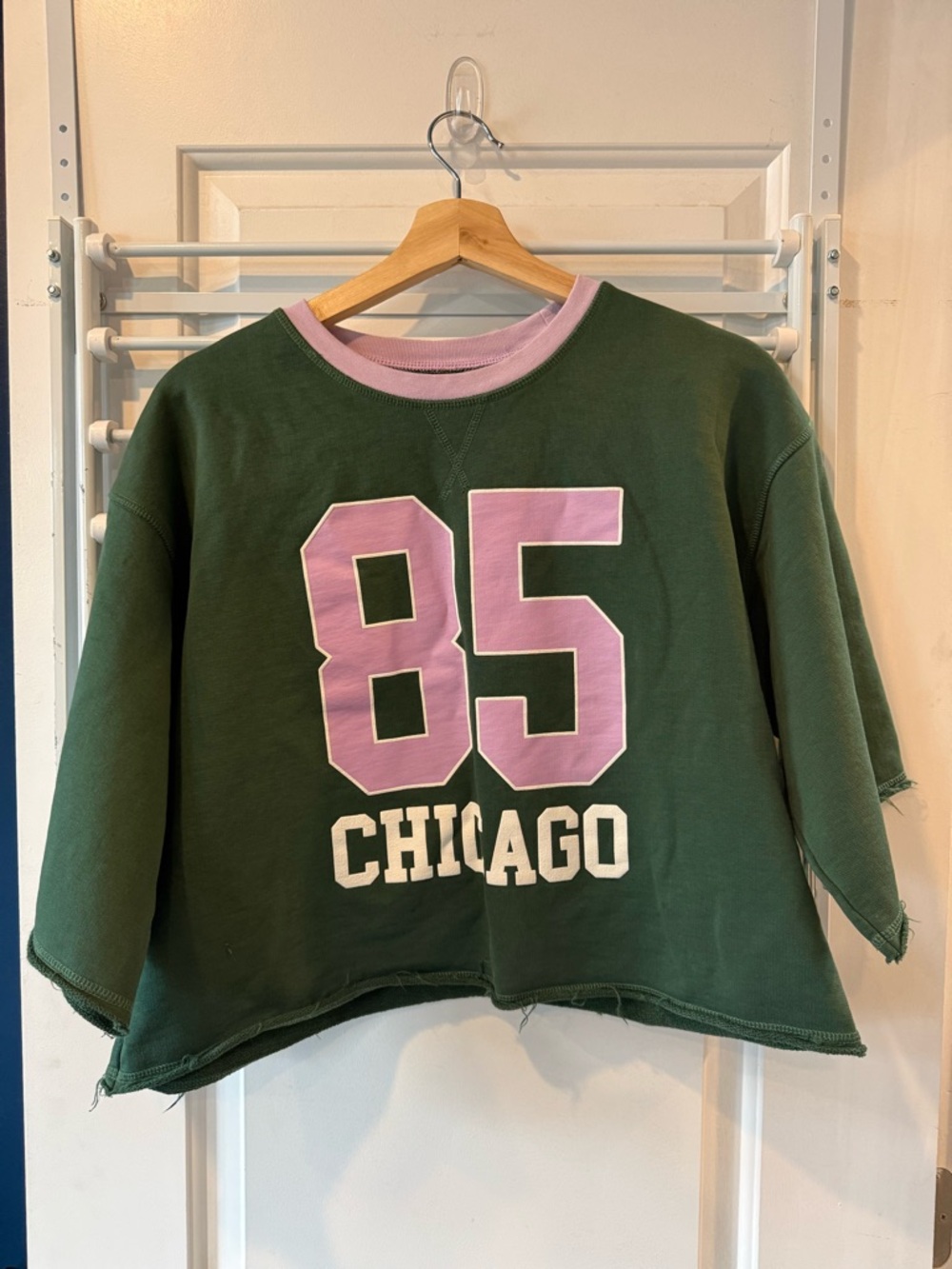 Anthropologie Green Crop Sweatshirt with Pink Number Detail